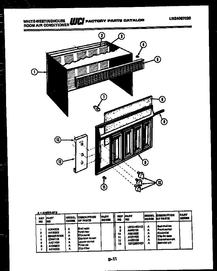 CABINET PARTS Diagram and Parts List for AS187K2K1  Frigidaire Air Conditioner
