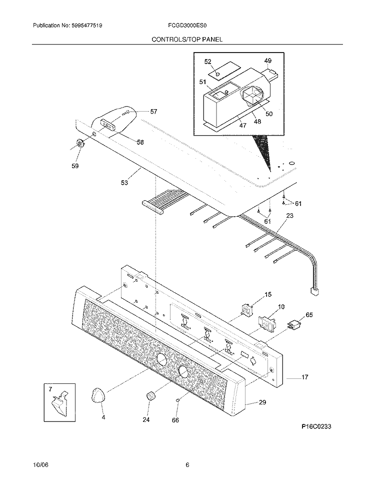 CONTROLS / TOP PANEL Diagram and Parts List for FCGD3000ES0  Frigidaire Dryer