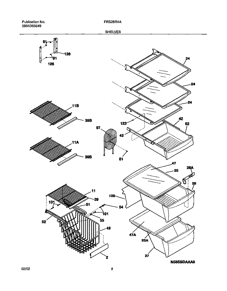 SHELVES Diagram and Parts List for FRS26R4AQ3  Frigidaire Refrigerator