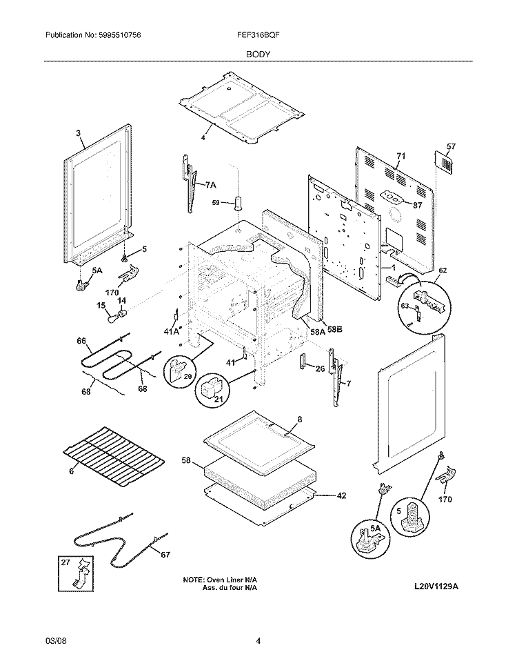 BODY Diagram and Parts List for FEF316BQF  Frigidaire Range