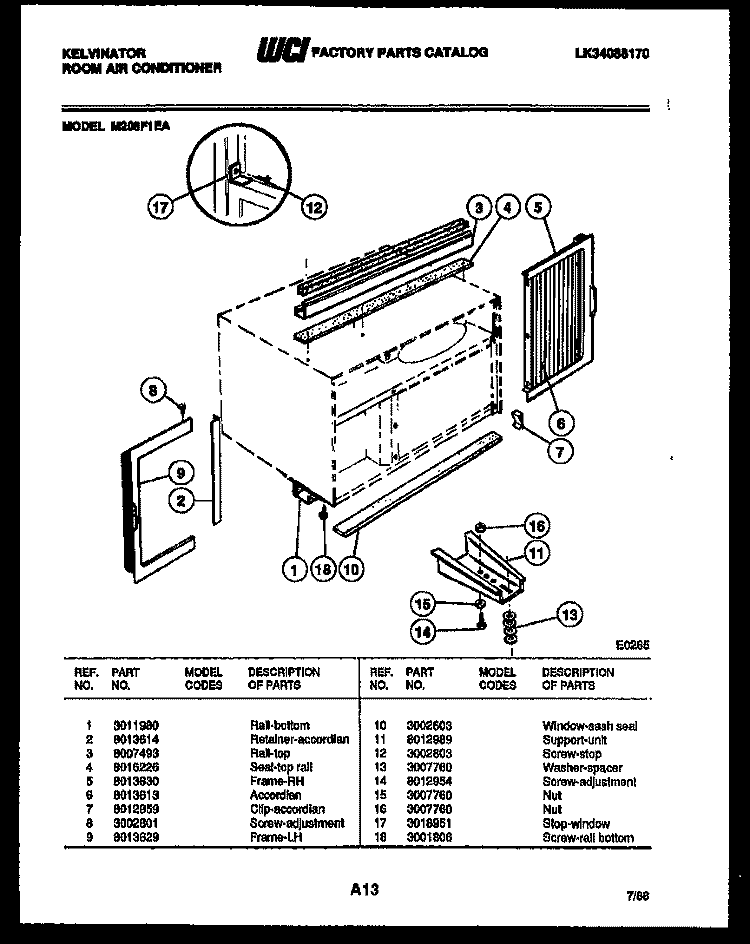 CABINET AND INSTALLATION PARTS Diagram and Parts List for M208F1EA  Kelvinator Air Conditioner