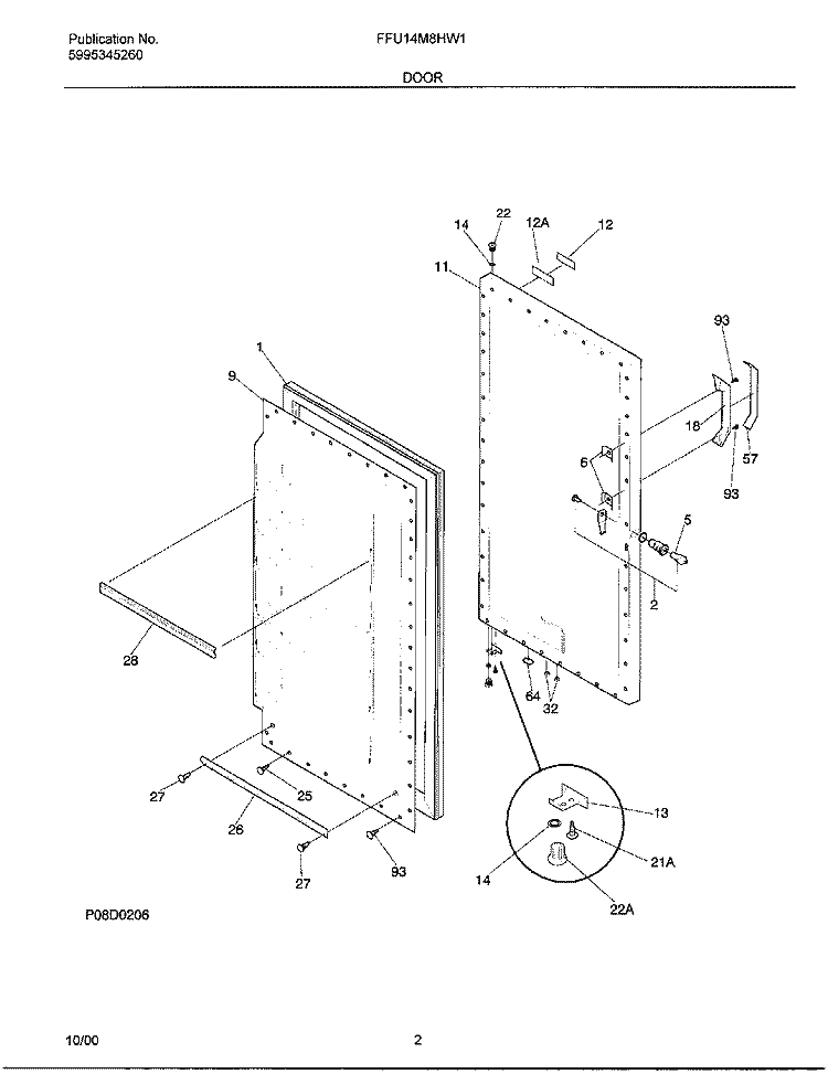 DOOR Diagram and Parts List for FFU14M8HW1  Frigidaire Freezer