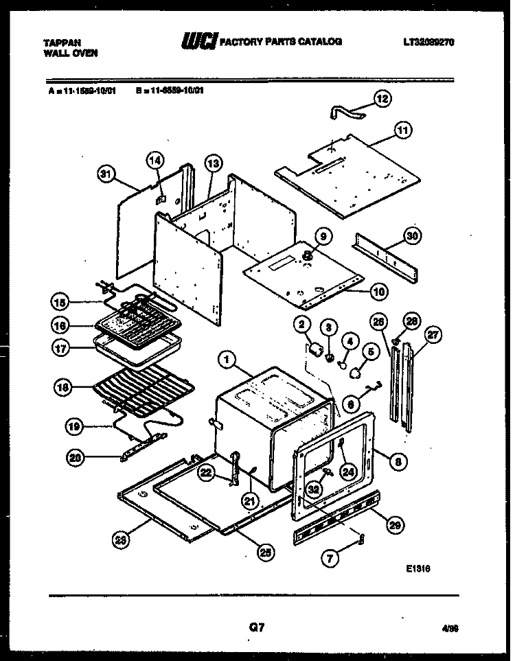 BODY PARTS Diagram and Parts List for 11-6559-00-01  Tappan Wall Oven