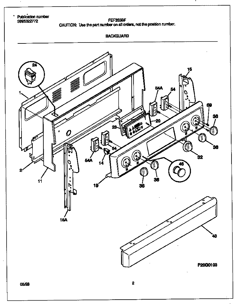 BACKGUARD Diagram and Parts List for FEF353BFDE  Frigidaire Range
