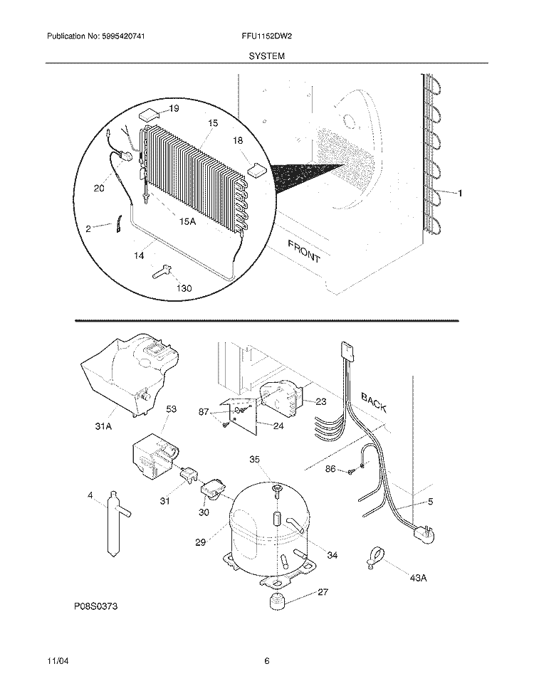 SYSTEM Diagram and Parts List for FFU1152DW2  Frigidaire Freezer