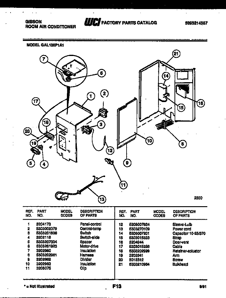 ELECTRICAL PARTS Diagram and Parts List for GAL108P1A1  Gibson Air Conditioner