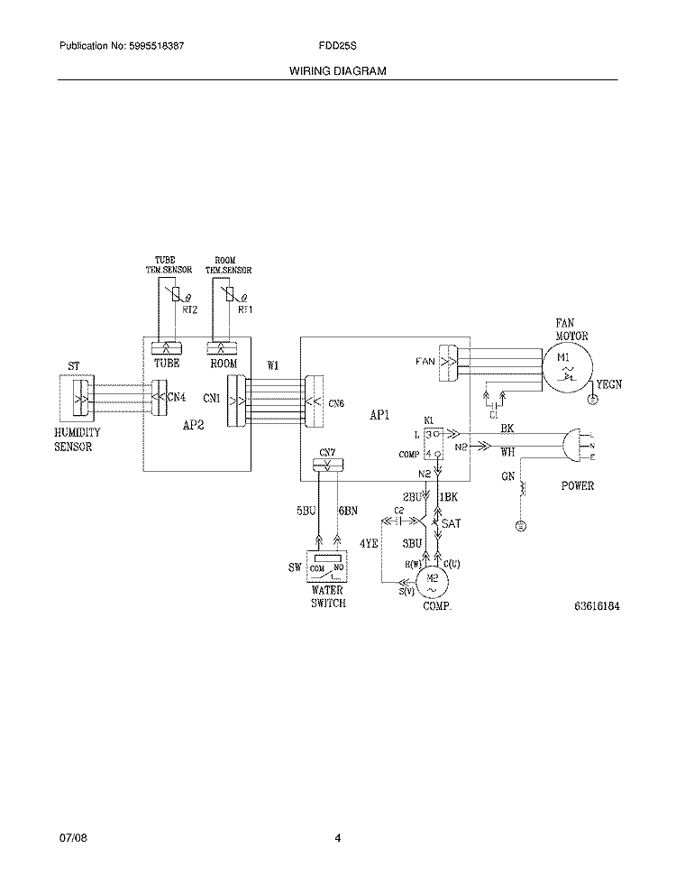 WIRING DIAGRAM Diagram and Parts List for FDD25S1ENG13  Frigidaire Dehumidifier