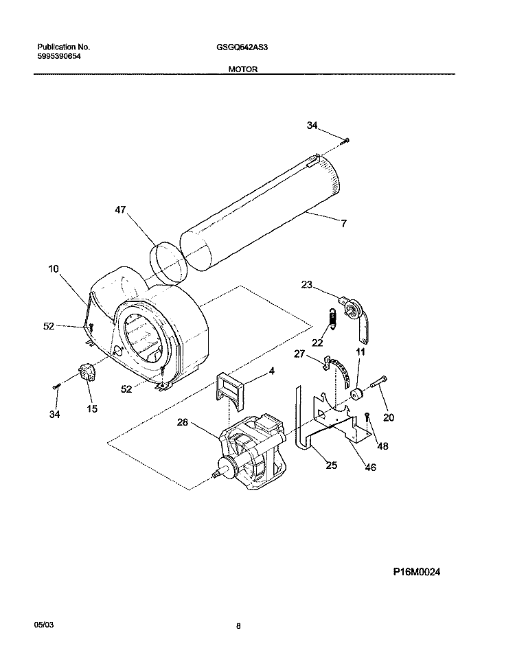 MOTOR Diagram and Parts List for GSGQ642AS3  Frigidaire Dryer