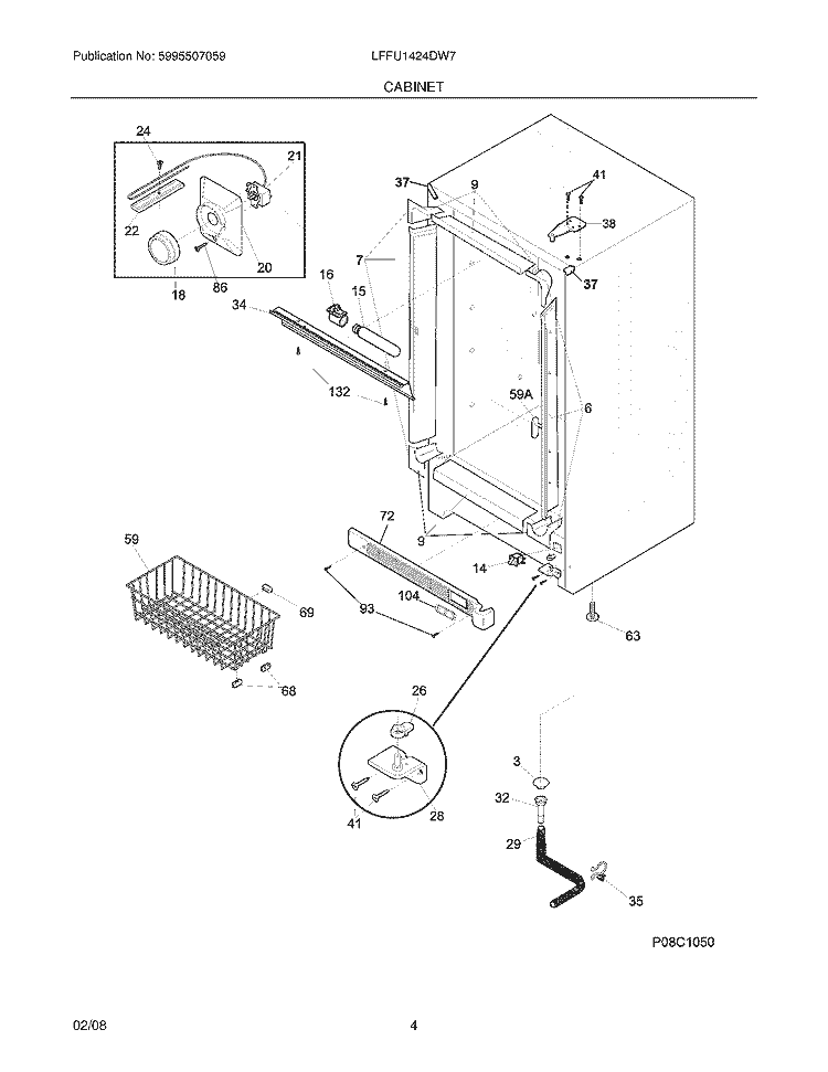 CABINET Diagram and Parts List for LFFU1424DW7  Frigidaire Freezer