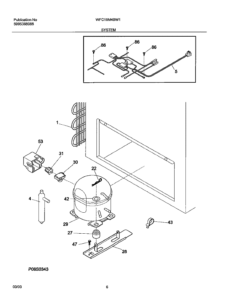 SYSTEM Diagram and Parts List for WFC15M4BW1  Westinghouse Freezer