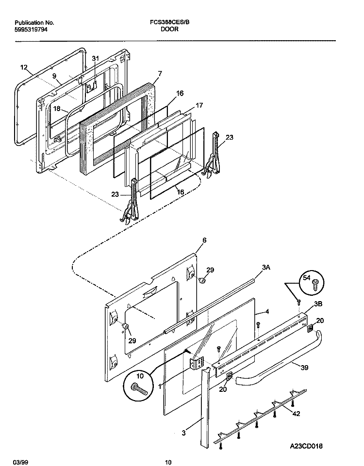 DOOR Diagram and Parts List for FCS388CESF  Frigidaire Range