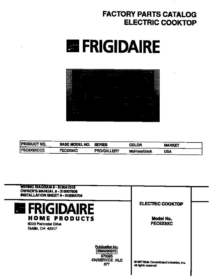COVER Diagram and Parts List for FEC6X9XCCE  Frigidaire Cooktop
