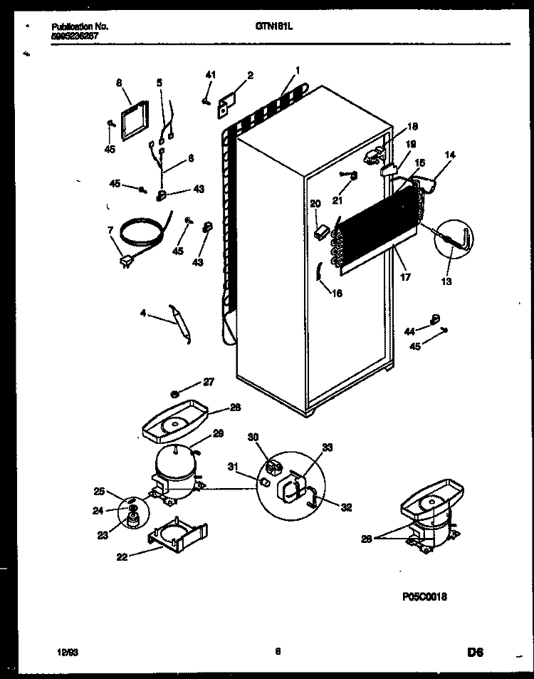 SYSTEM AND AUTOMATIC DEFROST PARTS Diagram and Parts List for GTN181WL1  Frigidaire Refrigerator