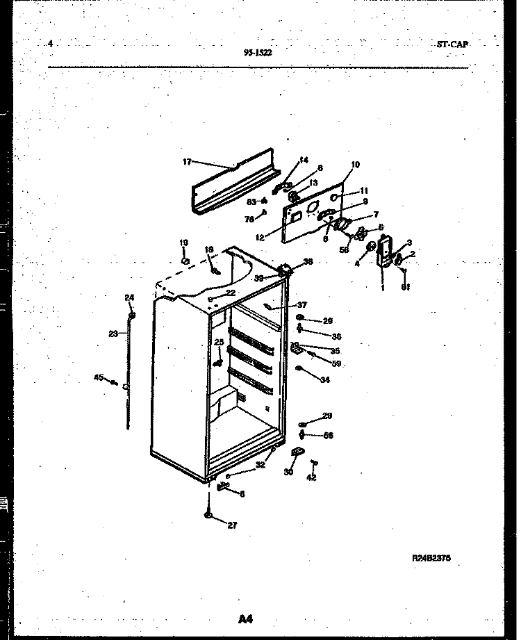 CABINET PARTS Diagram and Parts List for 95-1522-23-00  Tappan Refrigerator