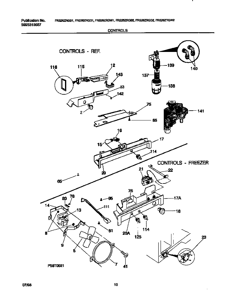 CONTROLS Diagram and Parts List for FRS26ZRGW1  Frigidaire Refrigerator