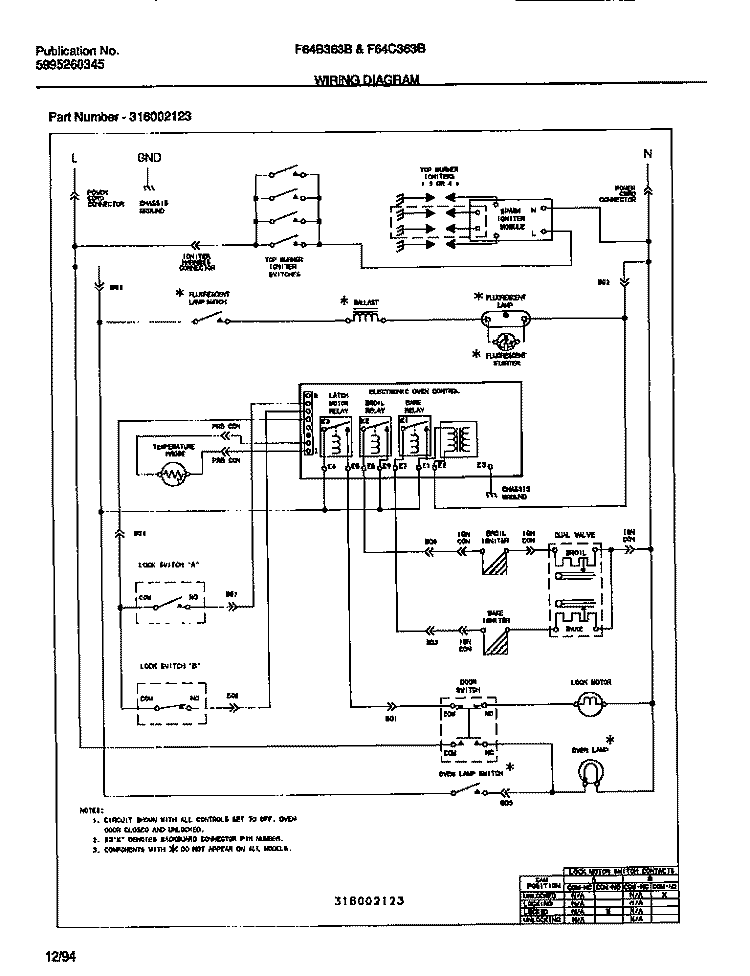 WIRING DIAGRAM Diagram and Parts List for F64C363BSA  Frigidaire Range