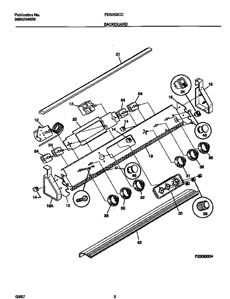 BACKGUARD Diagram and Parts List for FES353CCDC  Frigidaire Range