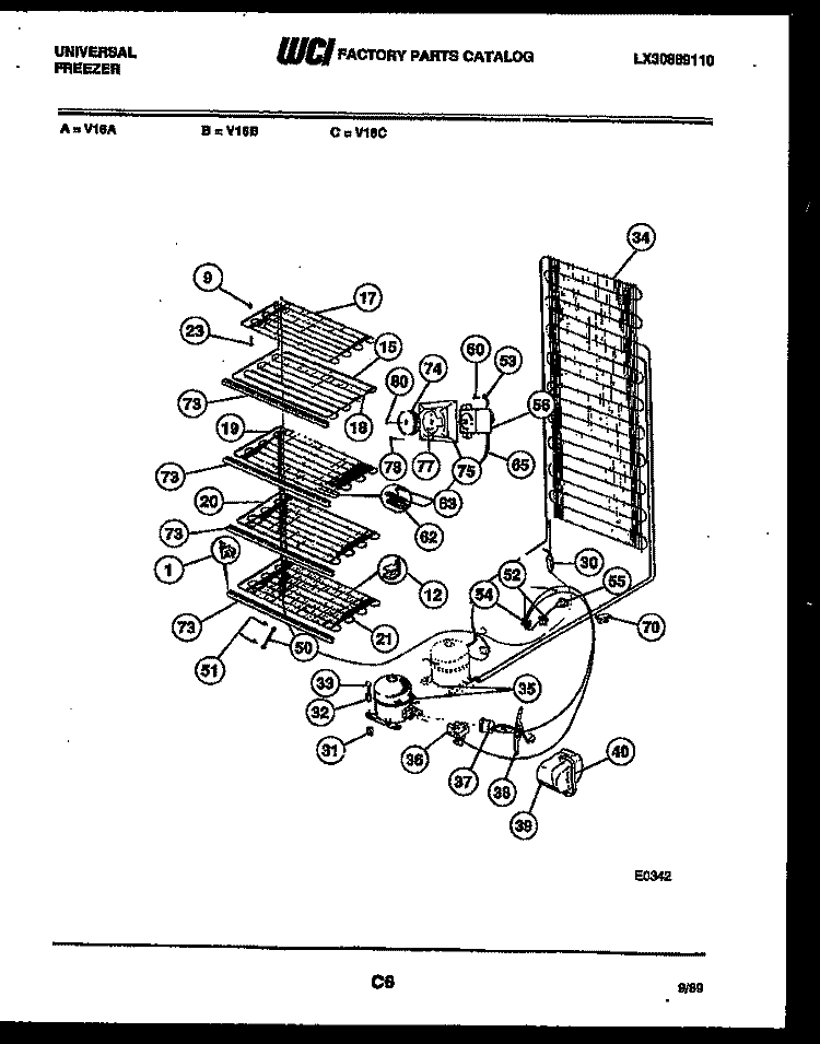 SYSTEM AND ELECTRICAL PARTS Diagram and Parts List for V16C  Frigidaire Freezer