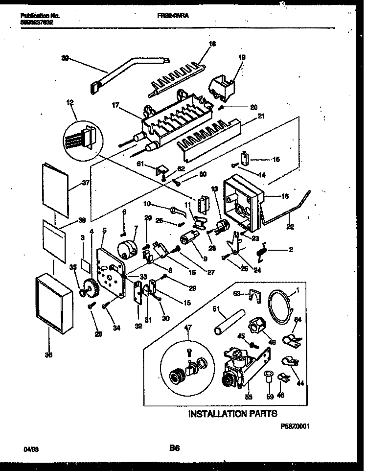 ICE MAKER AND INSTALLATION PARTS Diagram and Parts List for FRS24WRAD2  Frigidaire Refrigerator