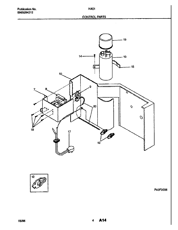 CONTROL PARTS Diagram and Parts List for HA51A  Frigidaire Air Conditioner