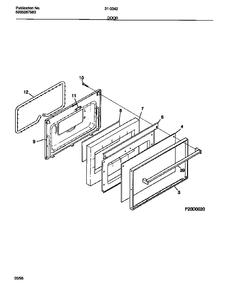 DOOR Diagram and Parts List for 31-3342-23-02  Tappan Range