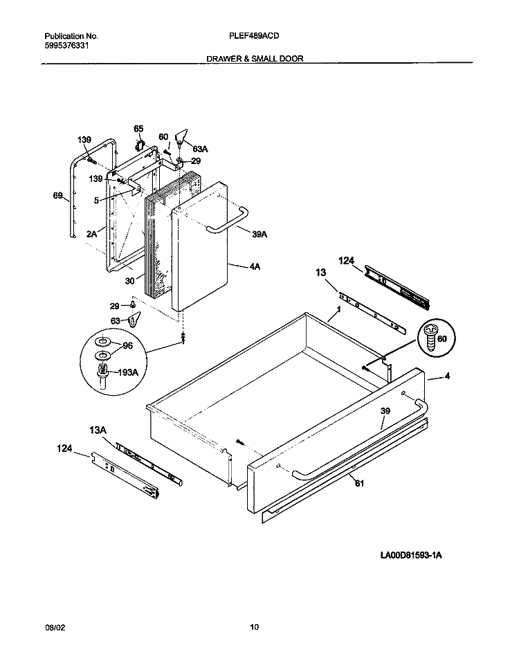 DRAWER / SMALL DOOR Diagram and Parts List for PLEF489ACD  Frigidaire Range