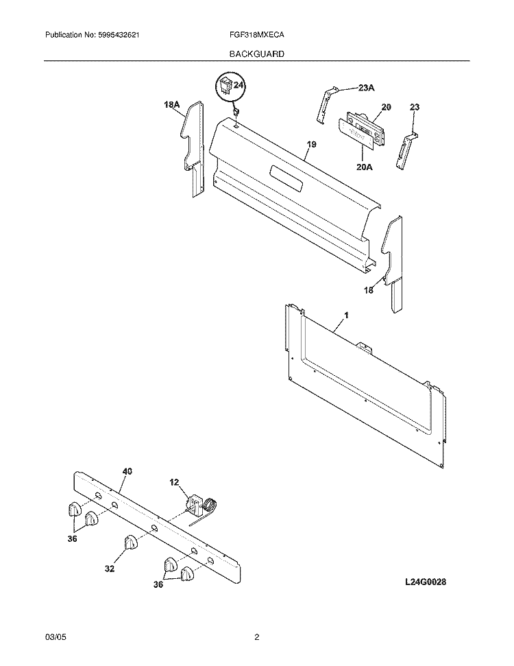 BACKGUARD Diagram and Parts List for FGF318MXECA  Frigidaire Range