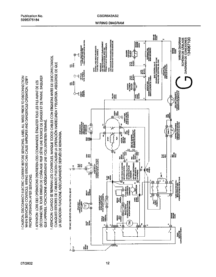 134067100 WIRING DIAGRAM Diagram and Parts List for GSGR642AS2  Frigidaire Dryer