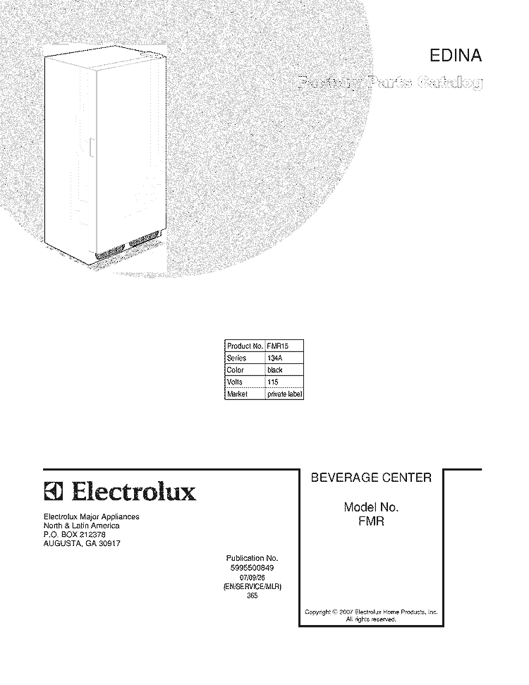 COVER Diagram and Parts List for FMR15  Electrolux Freezer