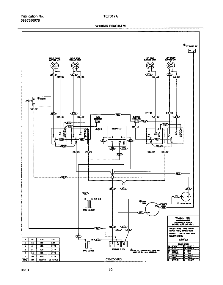 WIRING DIAGRAM Diagram and Parts List for TEF317AUA  Tappan Range