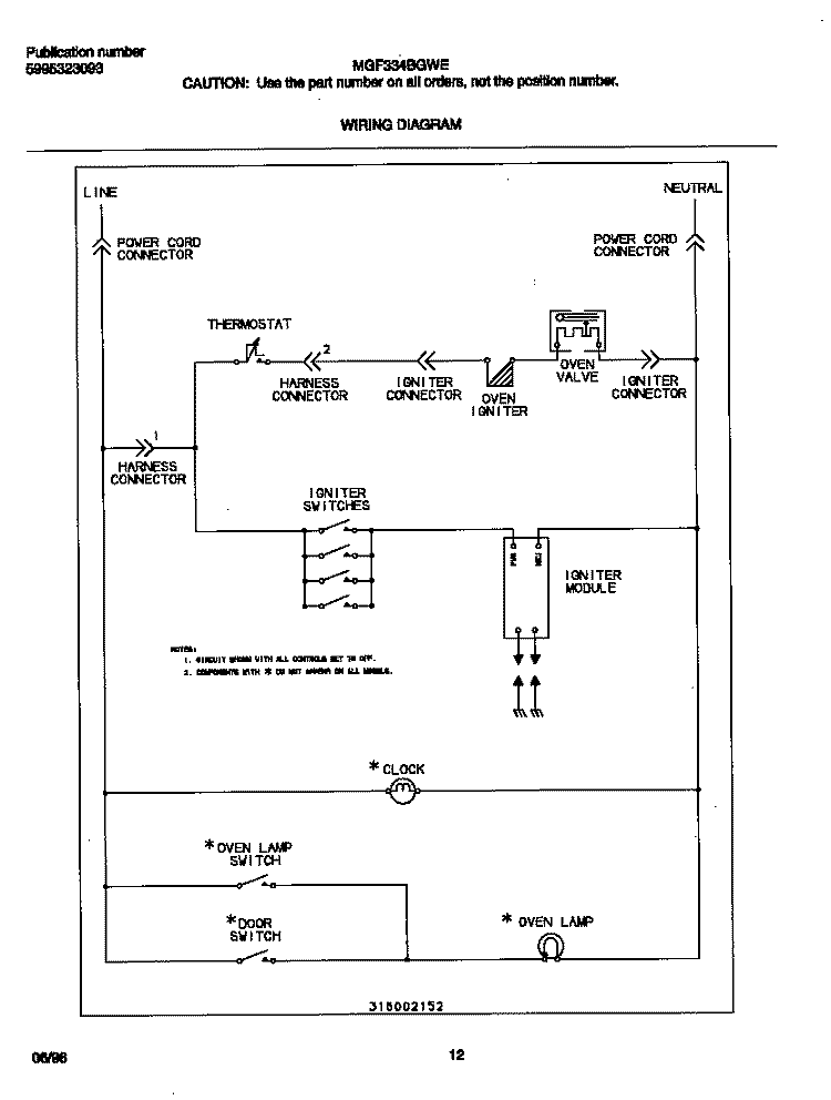 WIRING DIAGRAM Diagram and Parts List for MGF334BGWE  Frigidaire Range