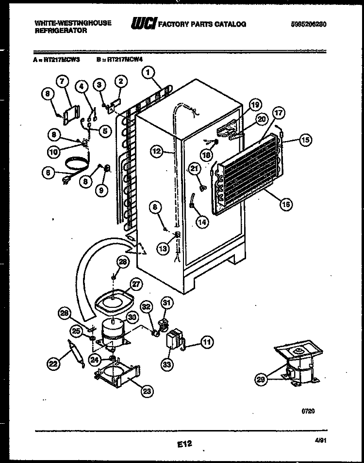 SYSTEM AND AUTOMATIC DEFROST PARTS Diagram and Parts List for RT217MCW3  Frigidaire Refrigerator