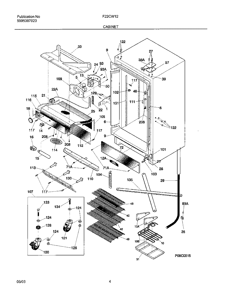 CABINET Diagram and Parts List for F22CW12  Frigidaire Freezer