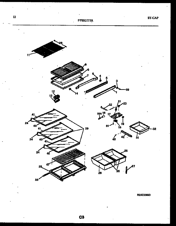 SHELVES AND SUPPORTS Diagram and Parts List for FPES21TIRW1  Frigidaire Refrigerator