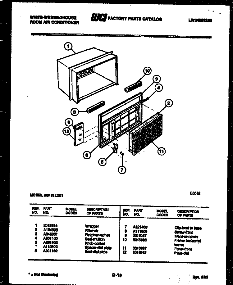 CABINET PARTS Diagram and Parts List for AS181L2X1  Frigidaire Air Conditioner