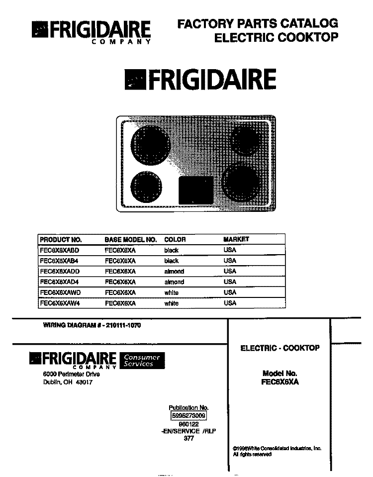 COVER Diagram and Parts List for FEC6X6XABD  Frigidaire Cooktop