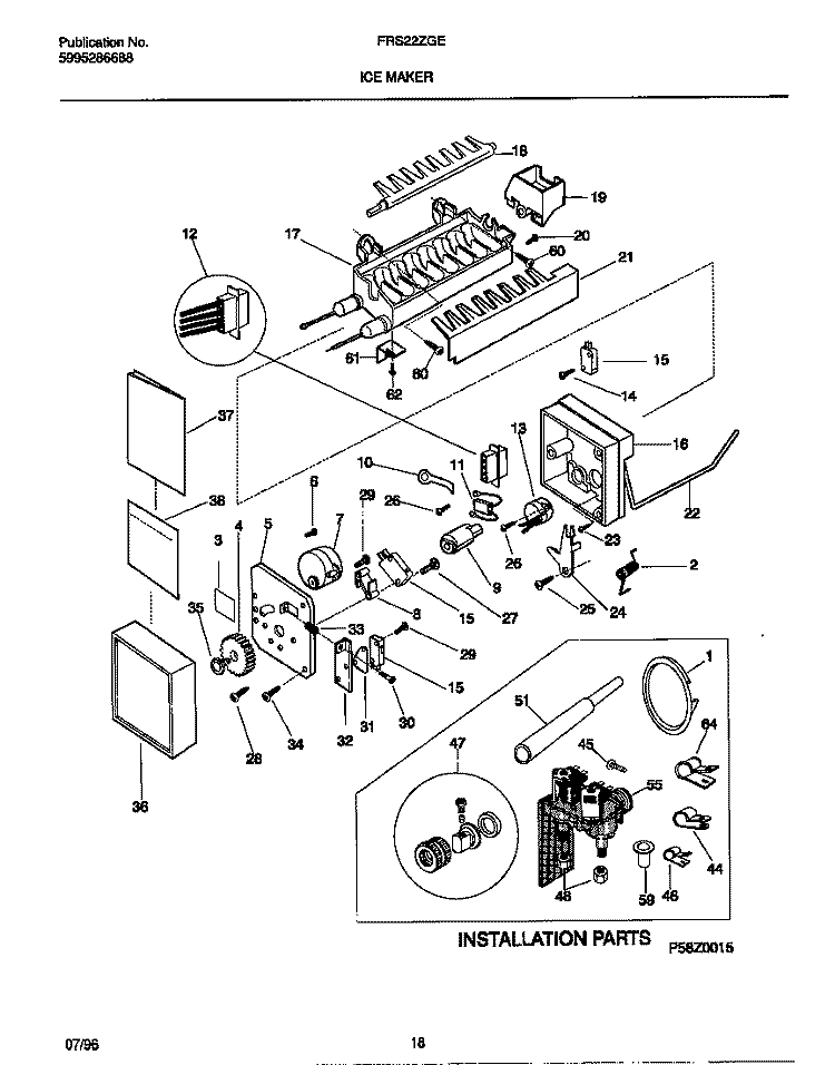 ICE MAKER Diagram and Parts List for FRS22ZGEB0  Frigidaire Refrigerator