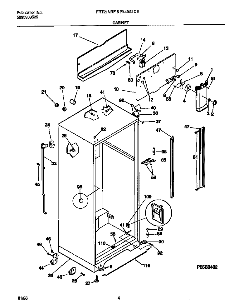 CABINET Diagram and Parts List for F44N21CED3  Frigidaire Refrigerator