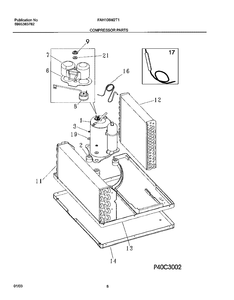 COMPRESSOR PARTS Diagram and Parts List for FAH106M2T1  Frigidaire Air Conditioner