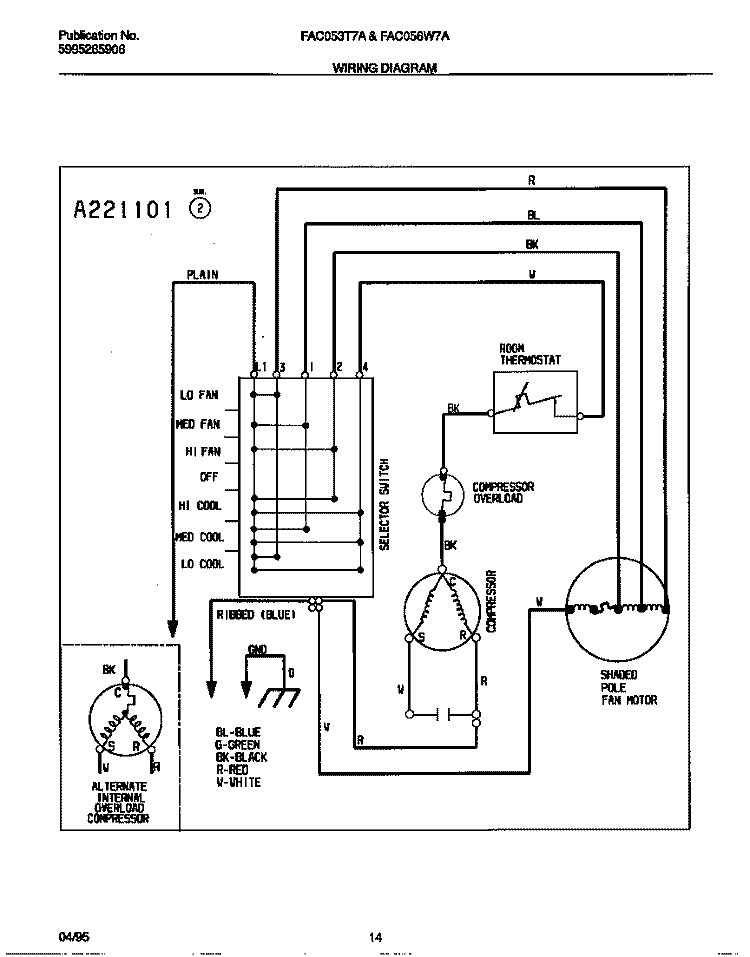 WIRING DIAGRAM Diagram and Parts List for FAC056W7A2  Frigidaire Air Conditioner