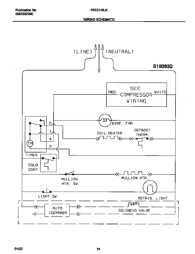 WIRING DIAGRAM Diagram and Parts List for FRT21INLHB2  Frigidaire Refrigerator