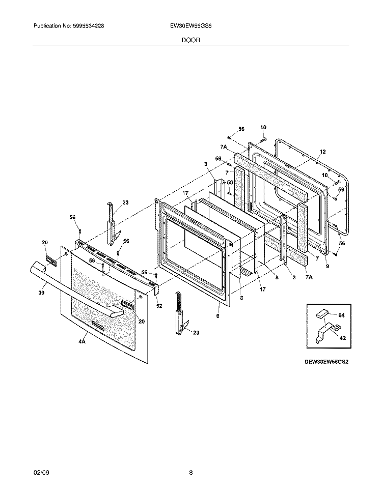DOOR Diagram and Parts List for EW30EW55GS5  Electrolux Wall Oven