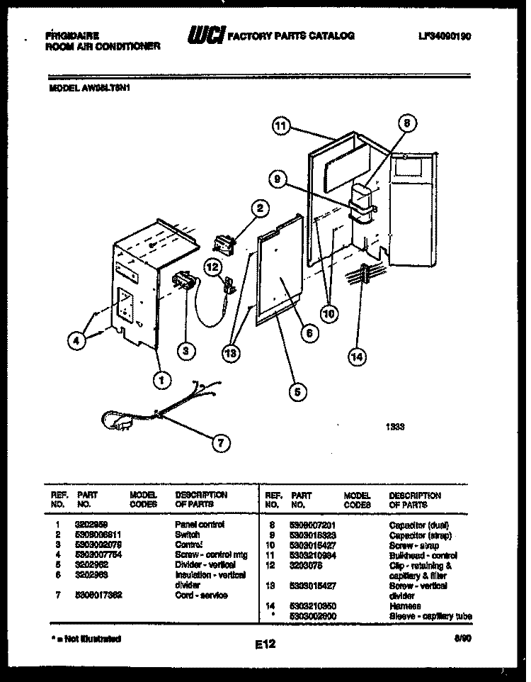 ELECTRICAL PARTS Diagram and Parts List for AW08LT5N1  Frigidaire Air Conditioner