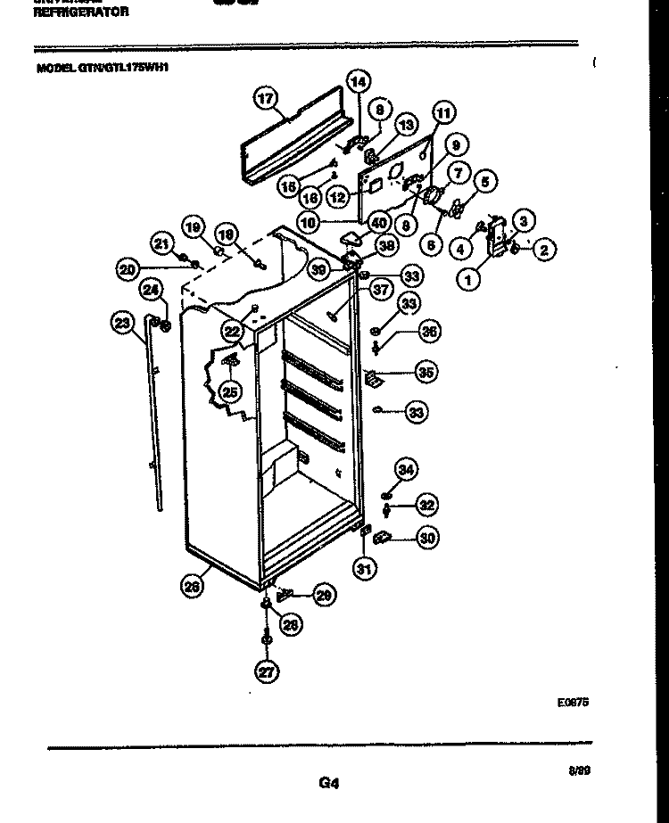 CABINET PARTS Diagram and Parts List for GTL175WV1  Uni Refrigerator