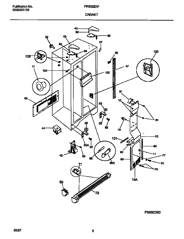 CABINET Diagram and Parts List for FRS22ZRFD0  Frigidaire Refrigerator