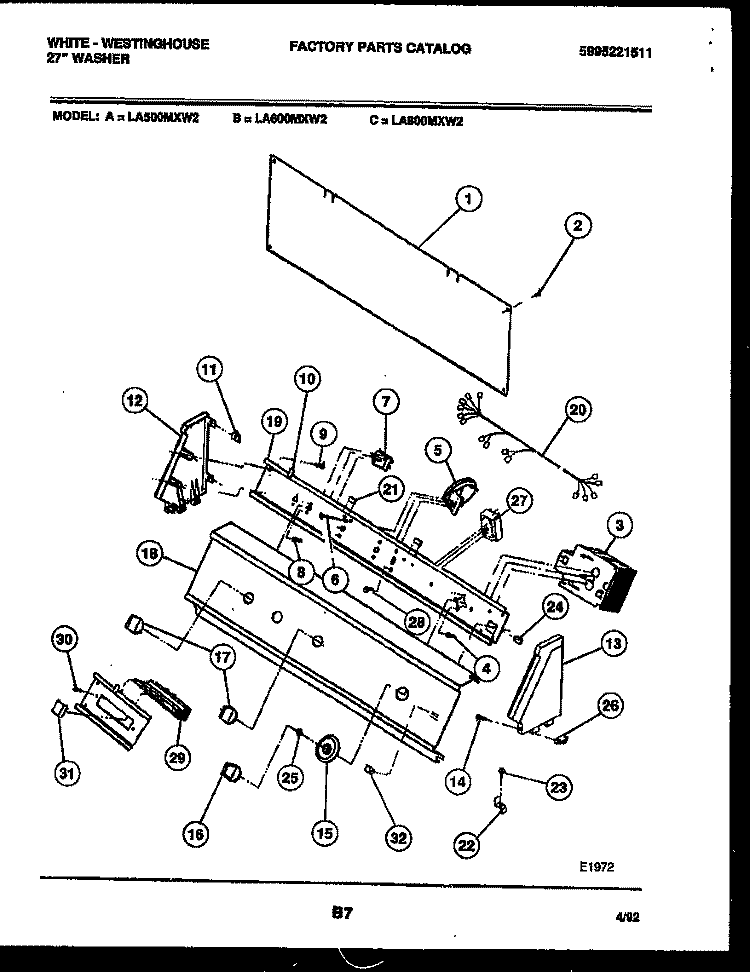 CONSOLE AND CONTROL PARTS Diagram and Parts List for LA600MXH2  Frigidaire Washer