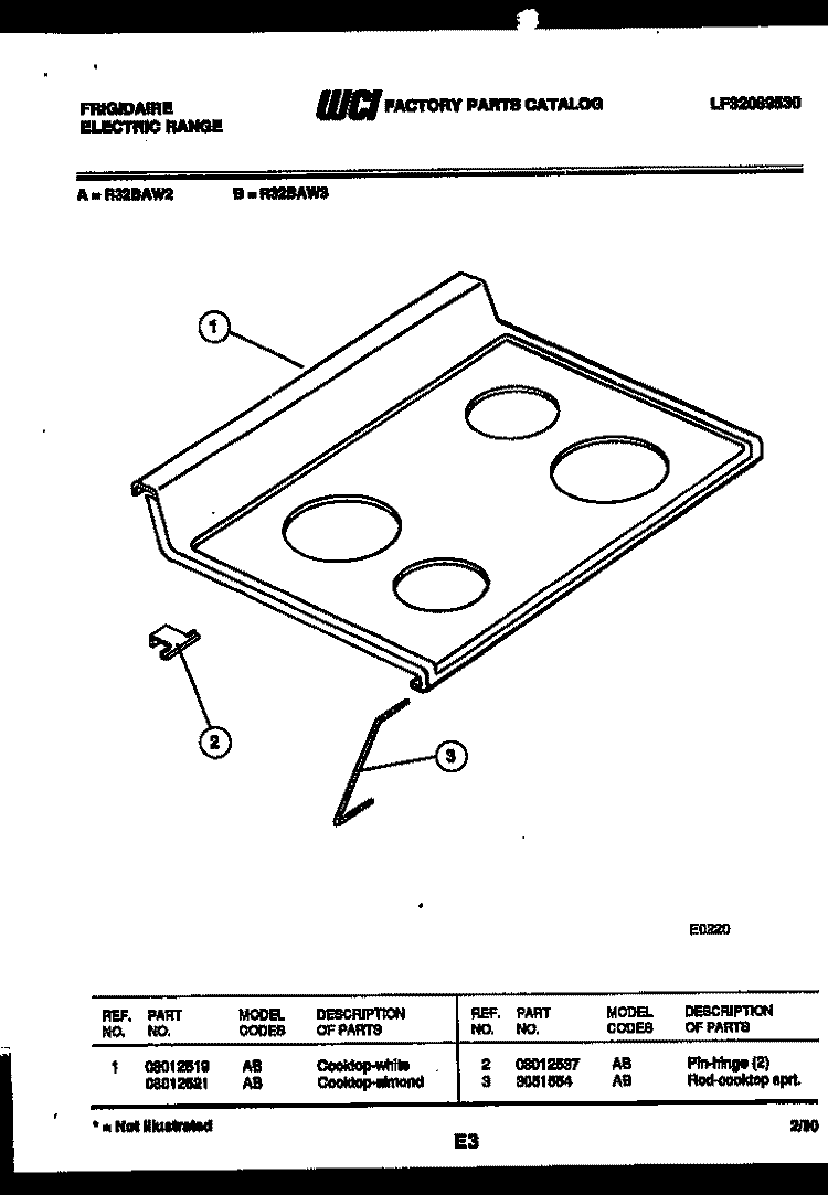 COOKTOP PARTS Diagram and Parts List for R32BAL2  Frigidaire Range