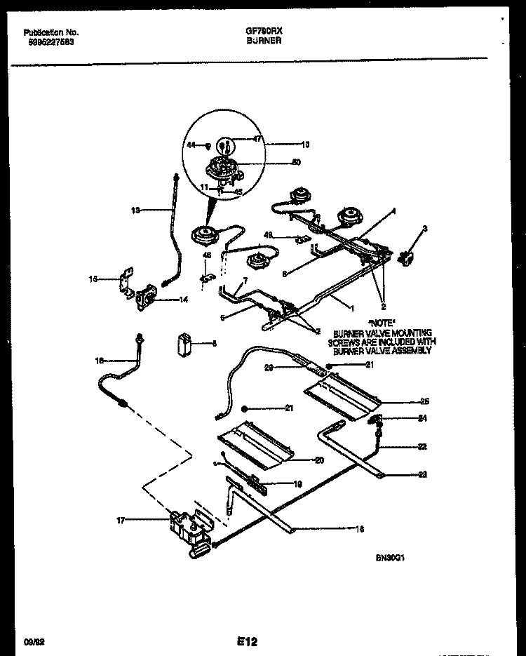 BURNER, MANIFOLD AND GAS CONTROL Diagram and Parts List for GF790RXD1  Frigidaire Range