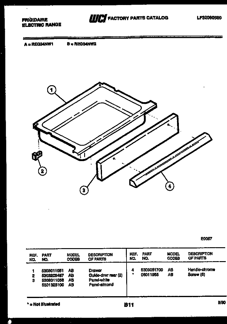 DRAWER PARTS Diagram and Parts List for REG34NW1  Frigidaire Range