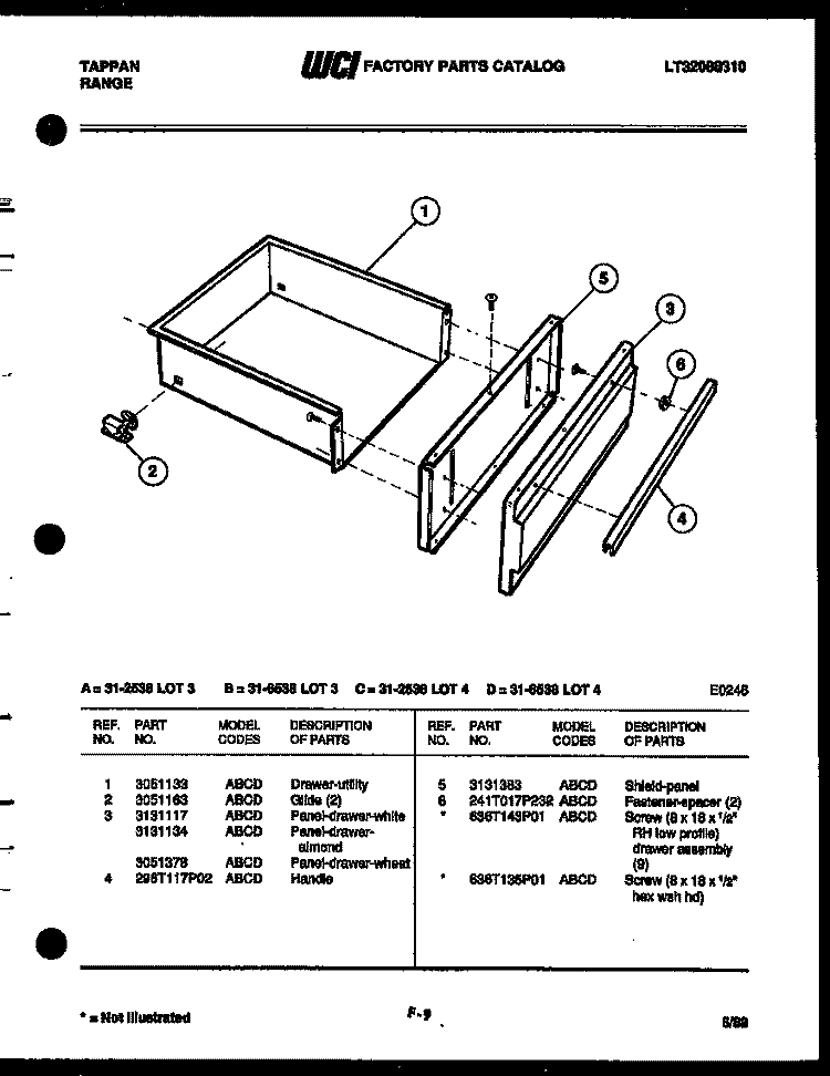 DRAWER PARTS Diagram and Parts List for 31-2538-23-03  Tappan Range